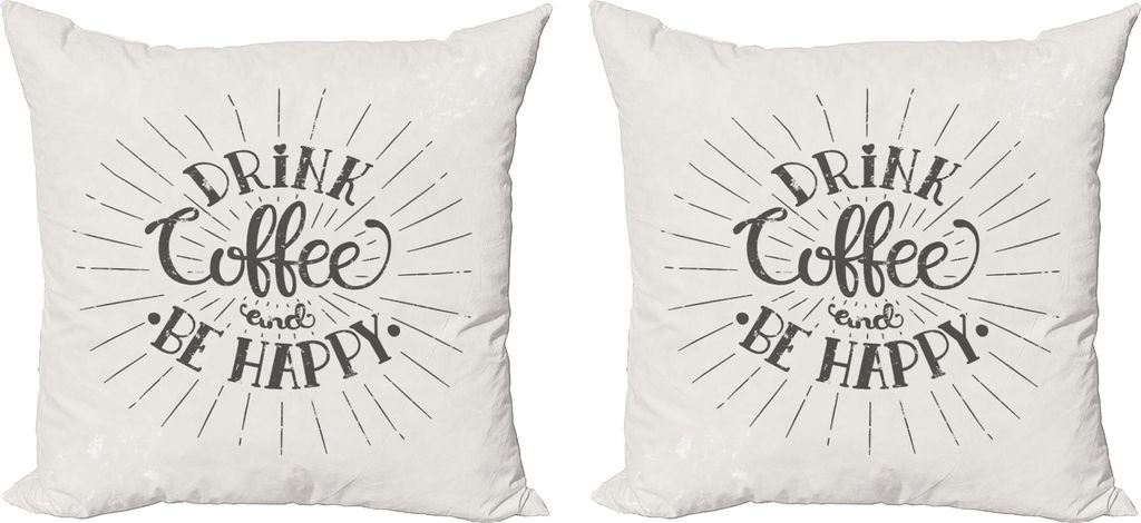 ABAKUHAUS Sei glücklich Kissenbezug Set (2Stück), Trinken Sie Kaffee und Be Happy Zitat mit Grunge-Effekt auf Pastell Hintergrund, 40 x 40 cm, Du...