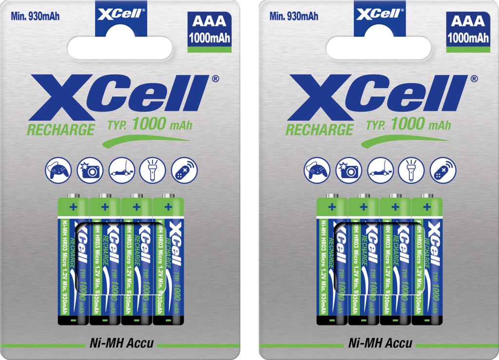 8x XCell Micro Akku Ni-MH 1,2V 1000mAh AAA im 4er Blister