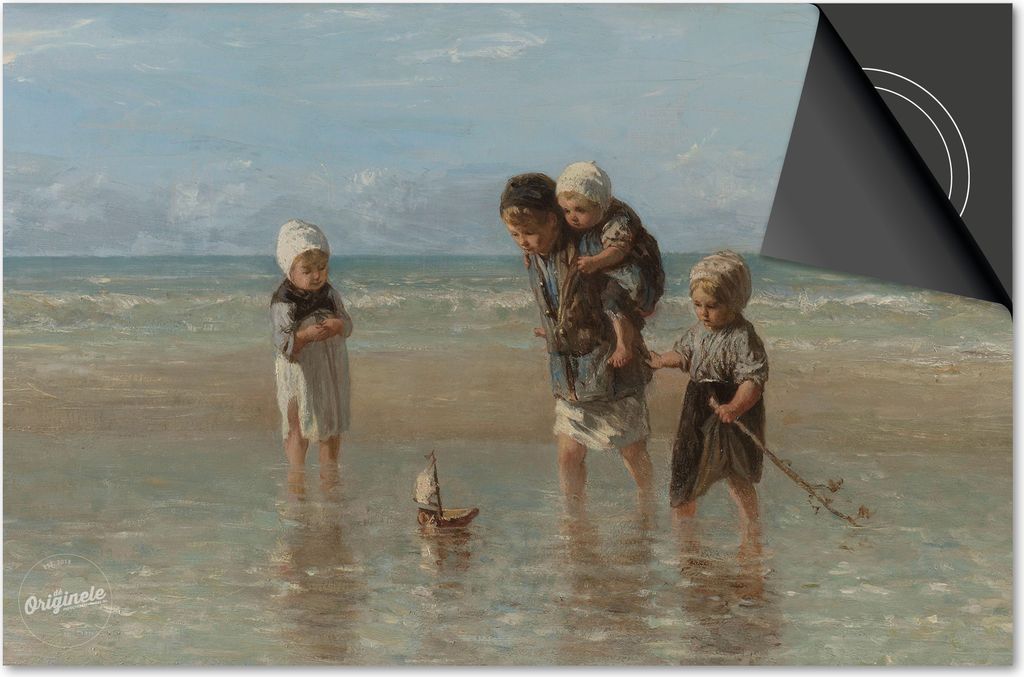 Induktionsschutz 60x52 - abdeckplatte Induktion matt- Dietrix Kochfeldschutz- DELUXE - Alte Meister - Jozef Israëls Malerei Kinder am Meer