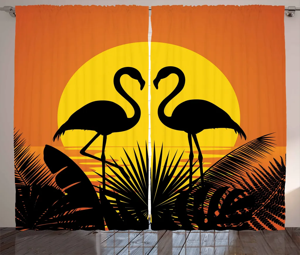 ABAKUHAUS Rideau Tropical Sunset Flamingo avec Crochets 280 x 225 cm