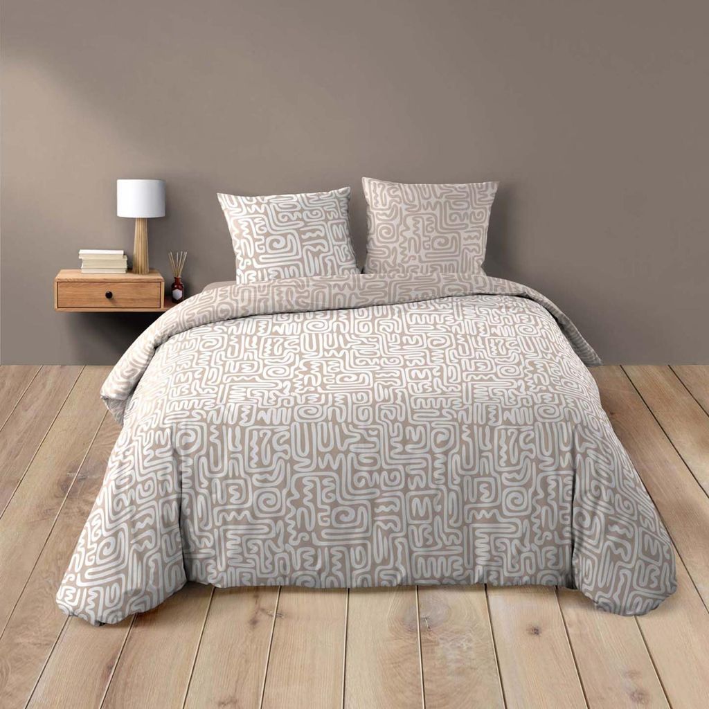 3-teilige Bettwäschegarnitur aus Baumwolle mit geometrischem Motiv Bezug + Kissenbezüge