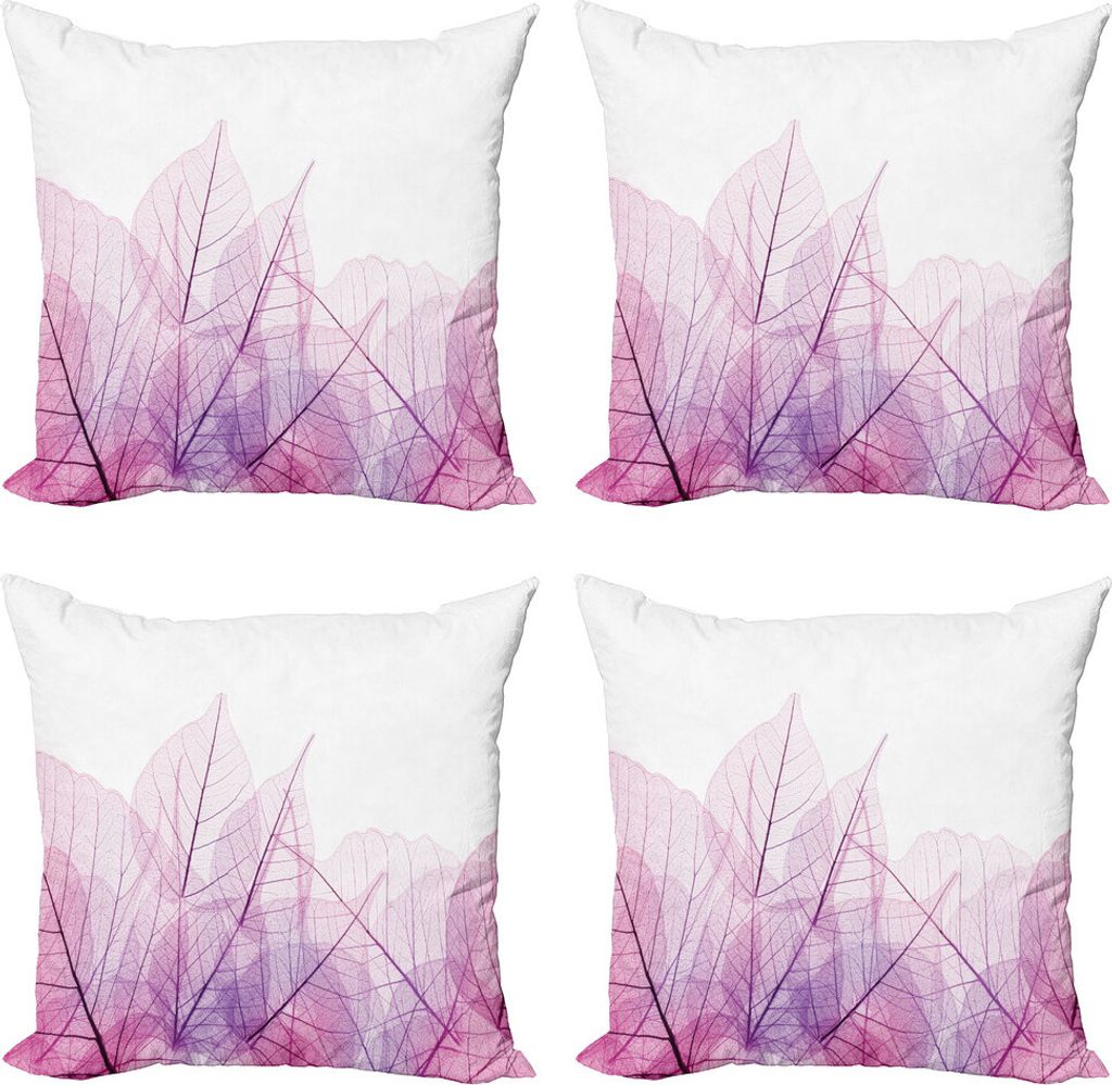 ABAKUHAUS Blatt Kissenbezug Set (4 Stück), Frühlings-Zeit-Fantasie, Moderner Doppelseitiger Digitaldruck, 50 cm x 50 cm, Pink Lila
