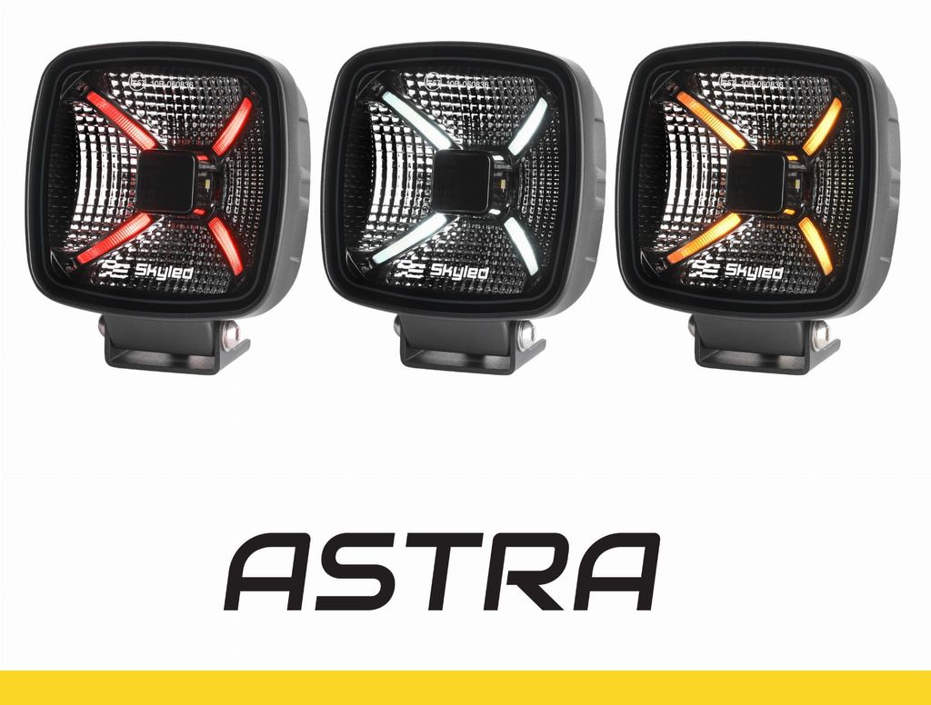 SKYLED Astra 60F Gen2 LED Arbeitsscheinwerfer 10-32V (12/24V) 60W 6000Lm Flutlicht IP68 3-Farbig Positionslicht Weiß Orange Rot R10 LKW Traktor Ba...