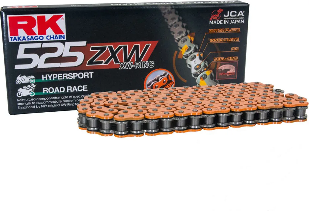 Chaîne RK 525 ZXW 114M orange : technologie XW-Ring et raccord à
