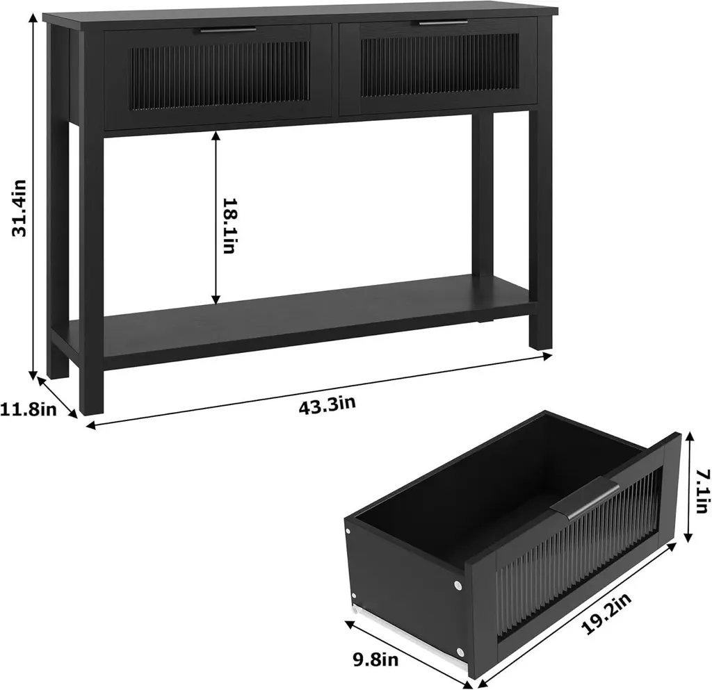 Table console rectangulaire bois noir à double plateau - Design étroit