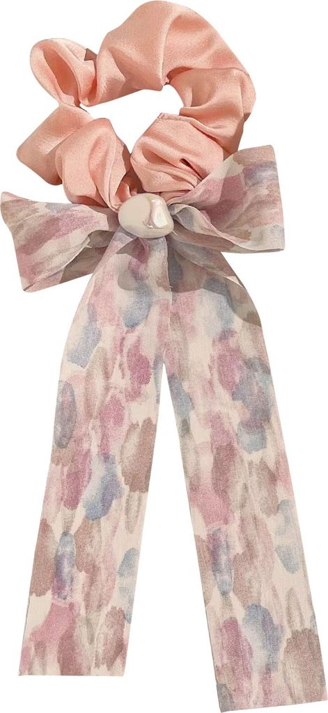 Langes satinierter Schal-Scrunchie mit dezentem Knotenprint Rosa