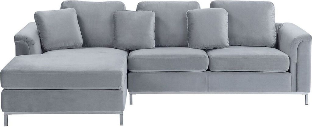 BELIANI Ecksofa Hellgrau Polsterbezug L-Förmig Rechtsseitig Modern Zierkissen Wohnzimmer