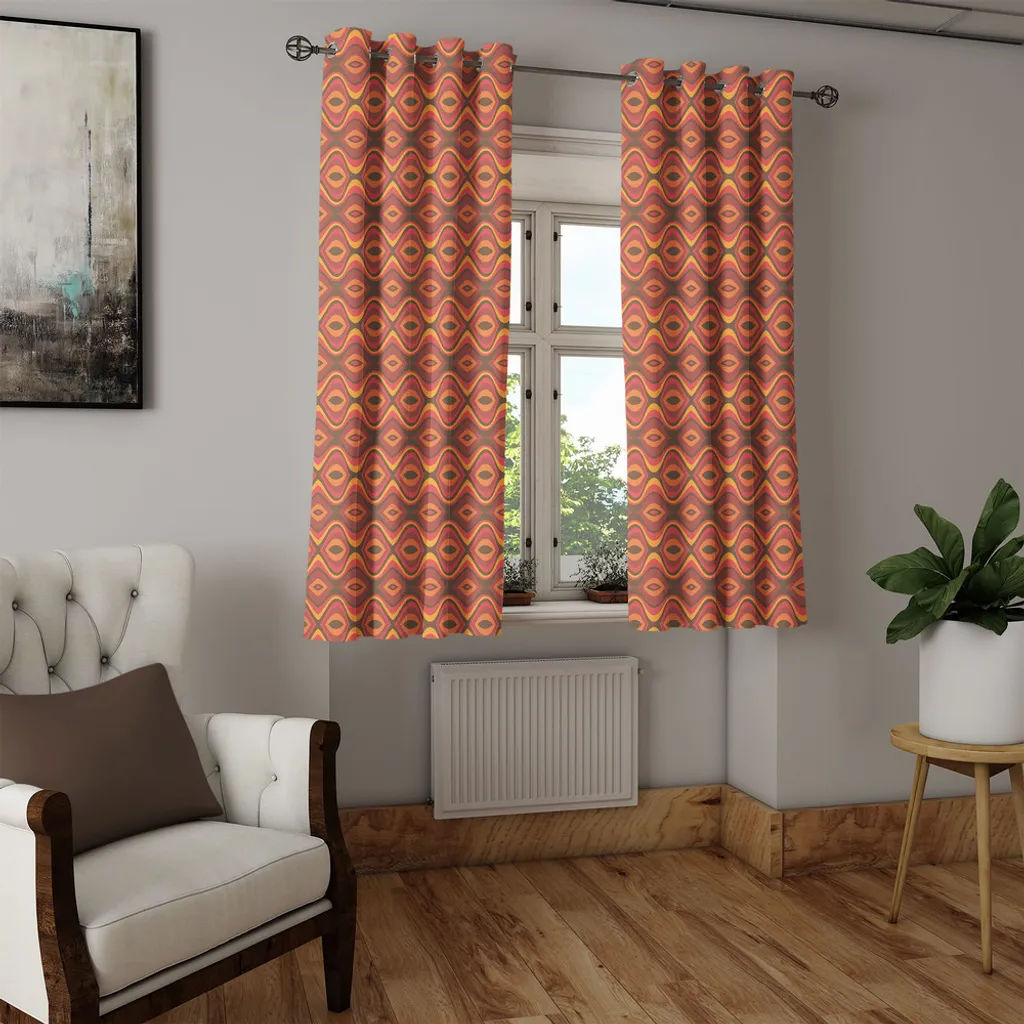 ABAKUHAUS Tenda con occhielli geometrica, stampa hippie ondulata con strisce orizzontali tradizionali africane folk, tende decorative a 2 pannelli per finestre, 280 cm x 225 cm, corallo scuro rosa essiccato - 4