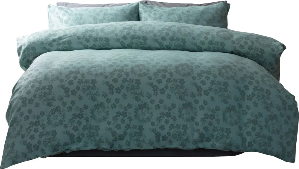 Parure Lit Luxe Flora Jacquard BM376 Superking Turquoise Tendre Doux