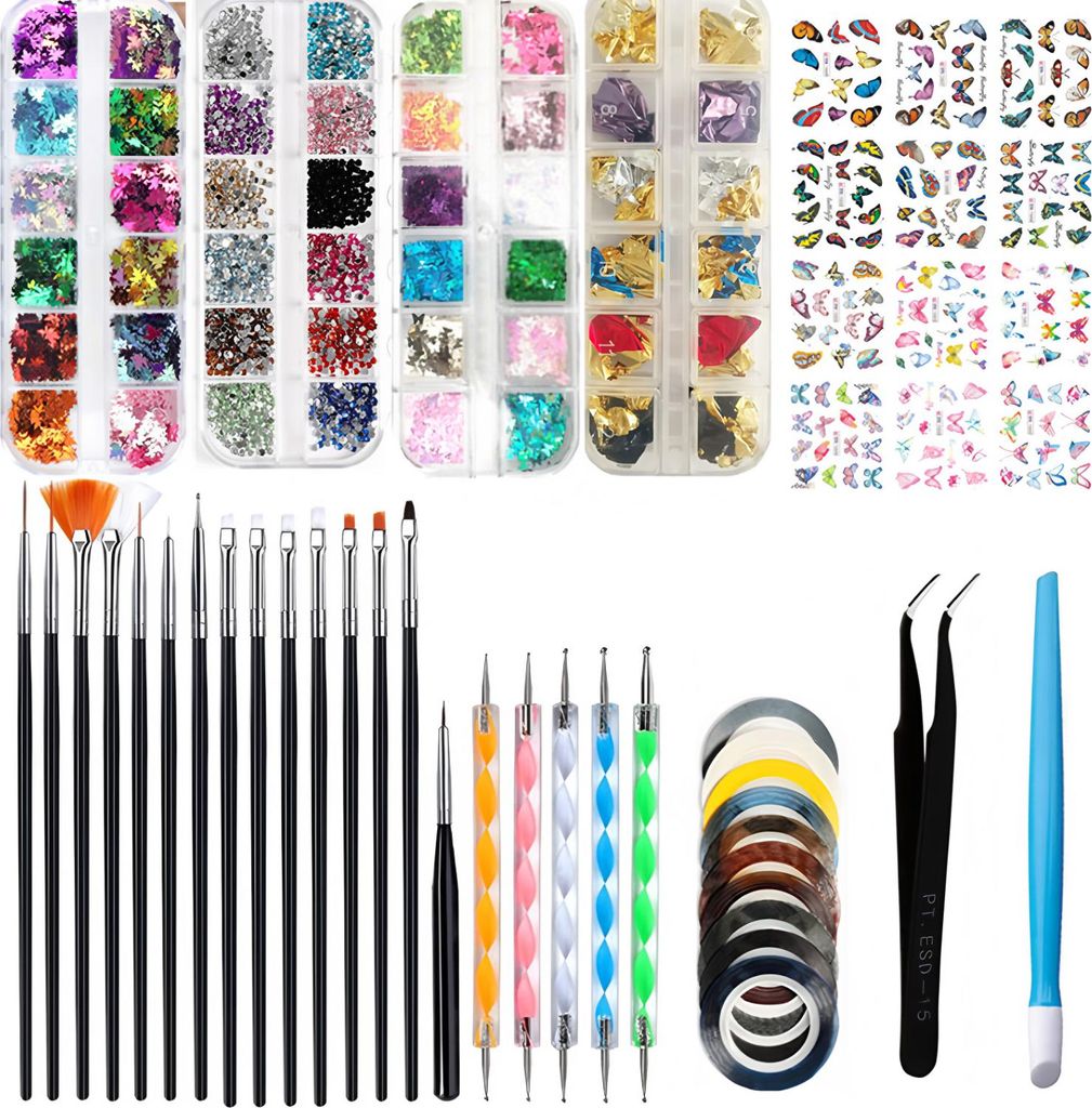 Nailart-Pinsel-Set, Nagelbürsten, Nailart-Pinsel, Punktierstifte, Punktierwerkzeug, Nailart-Set, Nagelaufkleber
