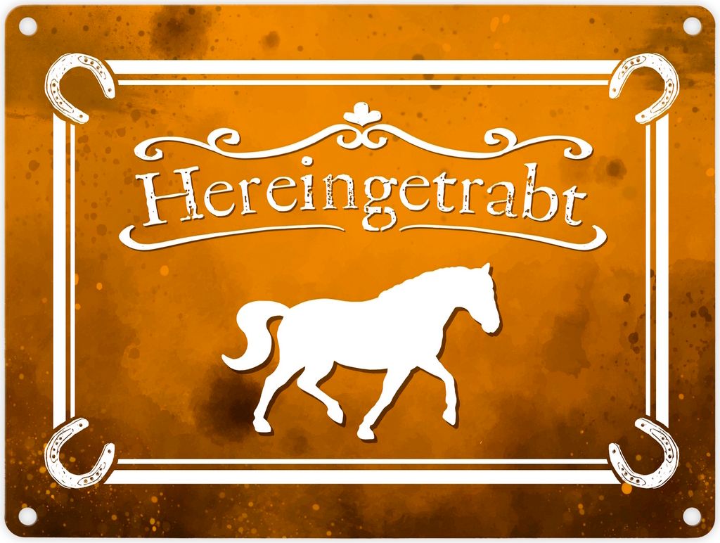 Hereingetrabt Pferde und Reiter Metallschild in 15x20 cm
