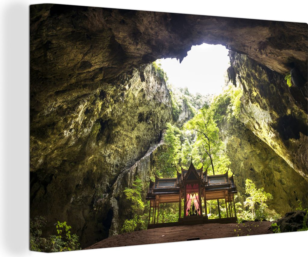 OneMillionCanvasses - Leinwandbilder - 140x90 cm, Sonnenlicht durch das Dach der Phraya-Nakhon-Höhle in Thailand, Wandbilder Kunstdruck Wanddeko...