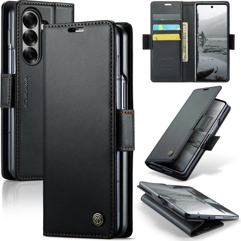 Custodia per Samsung Galaxy Z Fold 7, carta di blocco RFID, custodia in pelle avanzata con funzione di supporto Nero