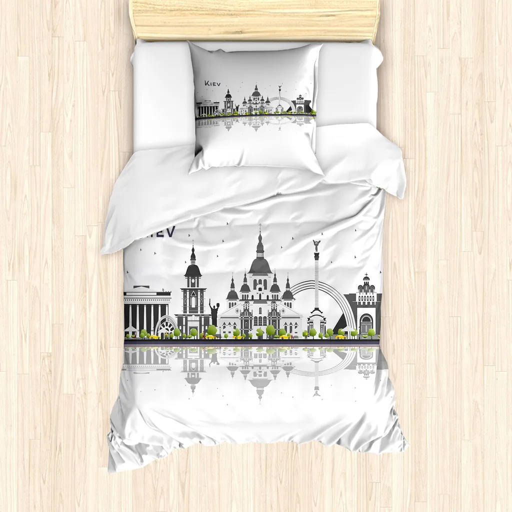 Copripiumino Artistico Kiev Skyline ABAKUHAUS 135x200 Grigio Taupe - 1