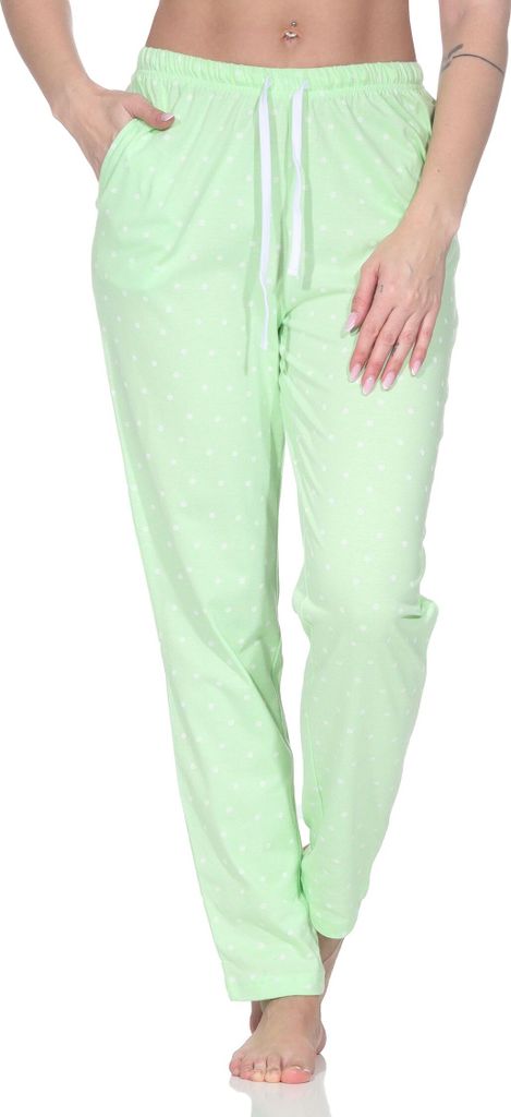 Damen Schlafanzug Pyjama Hose lang Mix & Match - perfekt zu kombinieren ; punkte_grün , 48