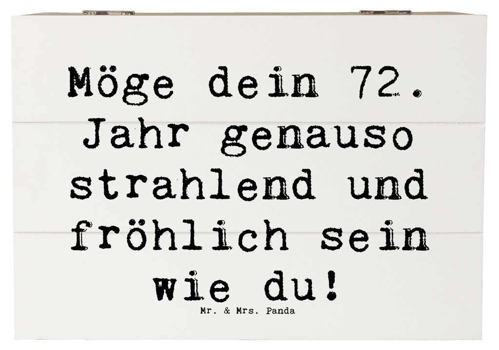Mr. & Mrs. Panda Holztruhe Spruch 72. Geburtstag Freude Glanz 22 x 15 cm - Weiß - Geschenk, Kiste, strahlend, Schatzkiste, Holzkiste mit Deckel, H...