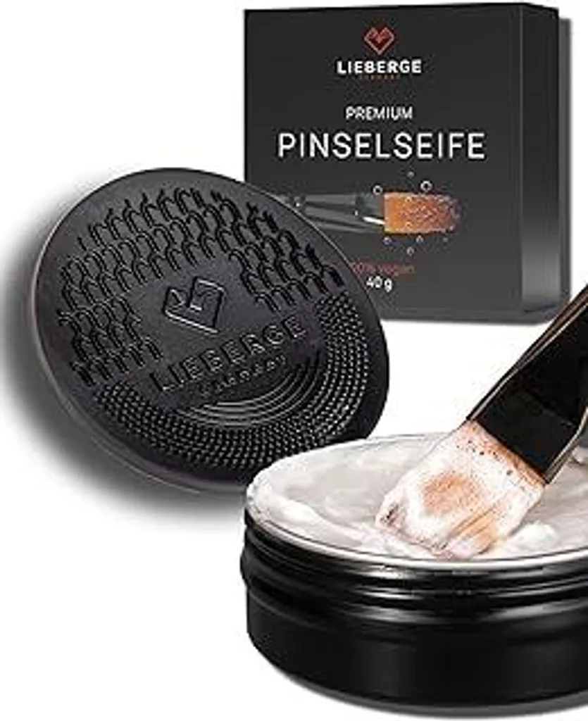 LIEBERGE Sapone per pennelli Premium 40 g + tappetino per la pulizia dei pennelli di alta qualità – Detergente vegano per pennelli, colori acrilici, acquerelli e molto altro (40 g)