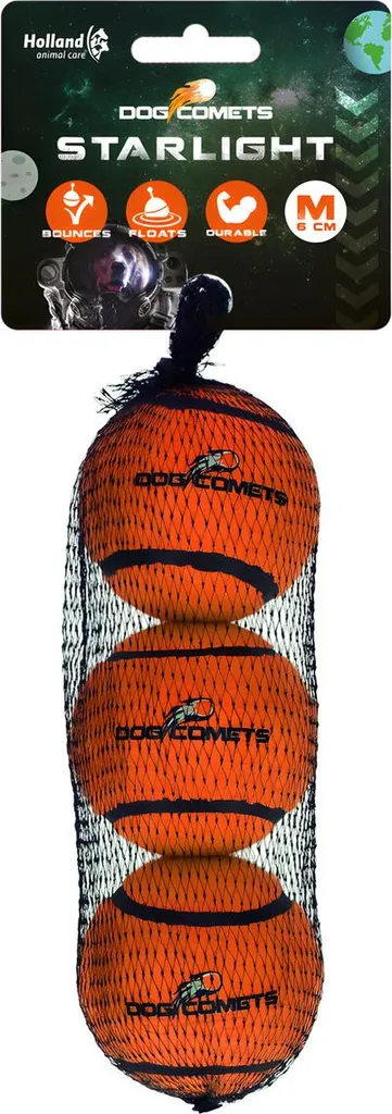 Regala Gioia al tuo Cane: Set 3 Palle Dog Comets Starlight Arancioni