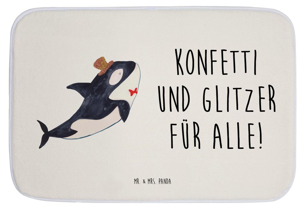 Mr. & Mrs. Panda Badezimmerteppich Orca Zylinder - Weiß - Geschenk, Geburtstag, Glitzer, duschmatte, badezimmermatte, Narwal, Badvorleger, Feier, ...