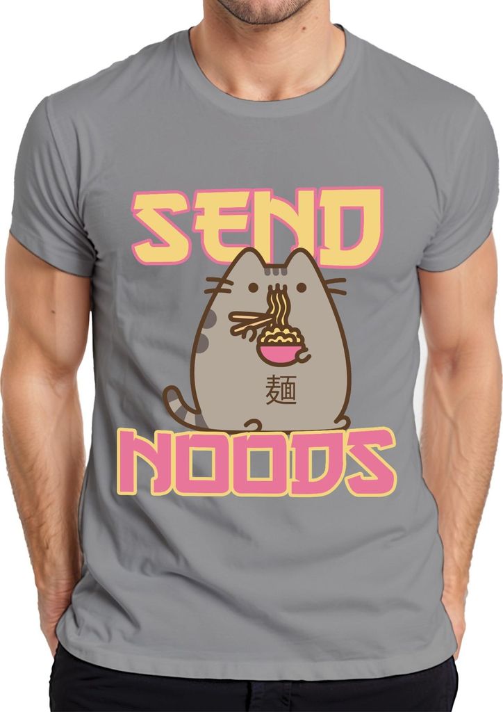 SEND NOODS Katze Nudeln Ramen Kawaii Lustig Geschenk süß Freundin Herren T-Shirt, Grau, 3XL