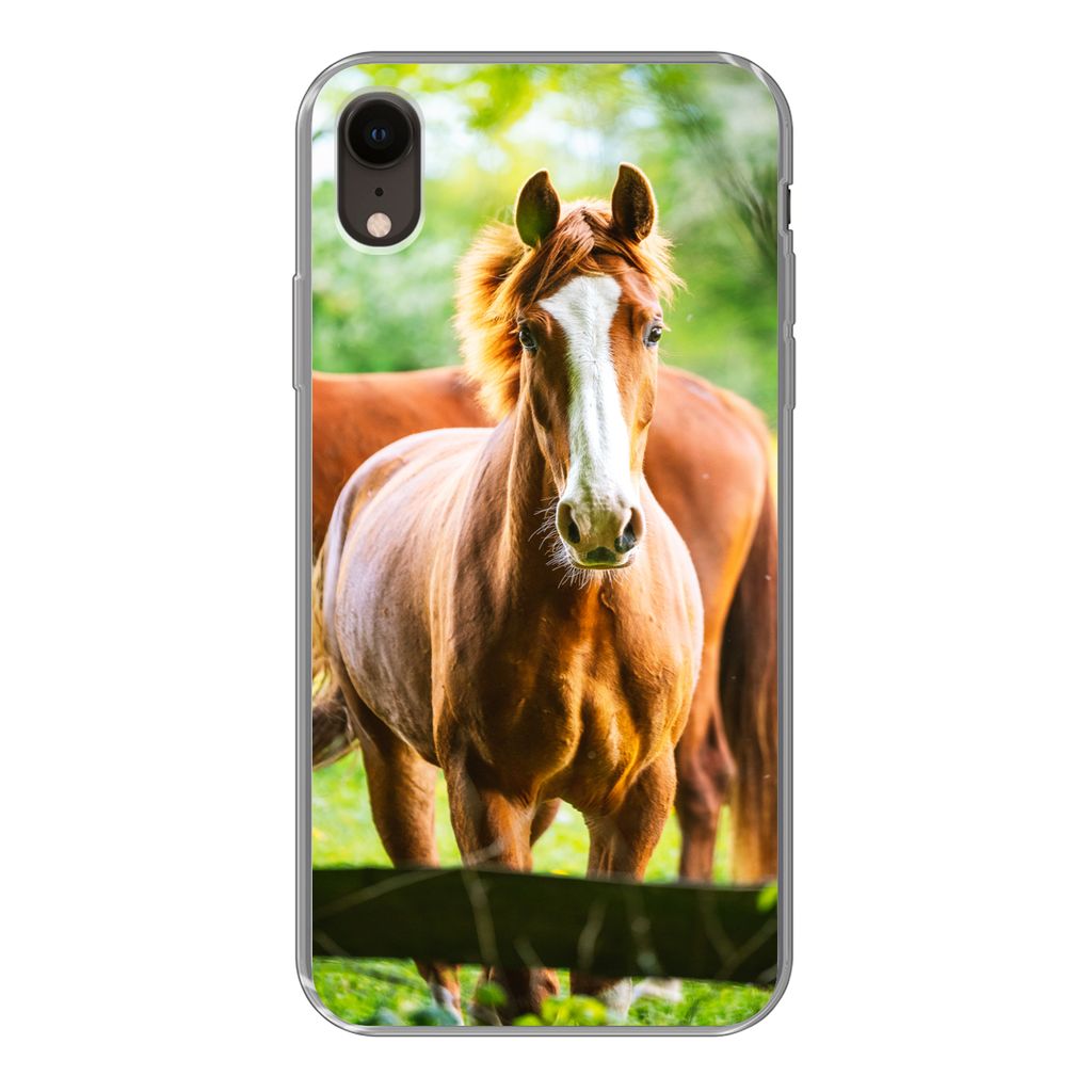 MuchoWow Handyhülle Schutzhülle Hülle für iPhone XR Pferde - Licht - Wiese Silikon Softcase Handy Hülle - Schutzdeckel