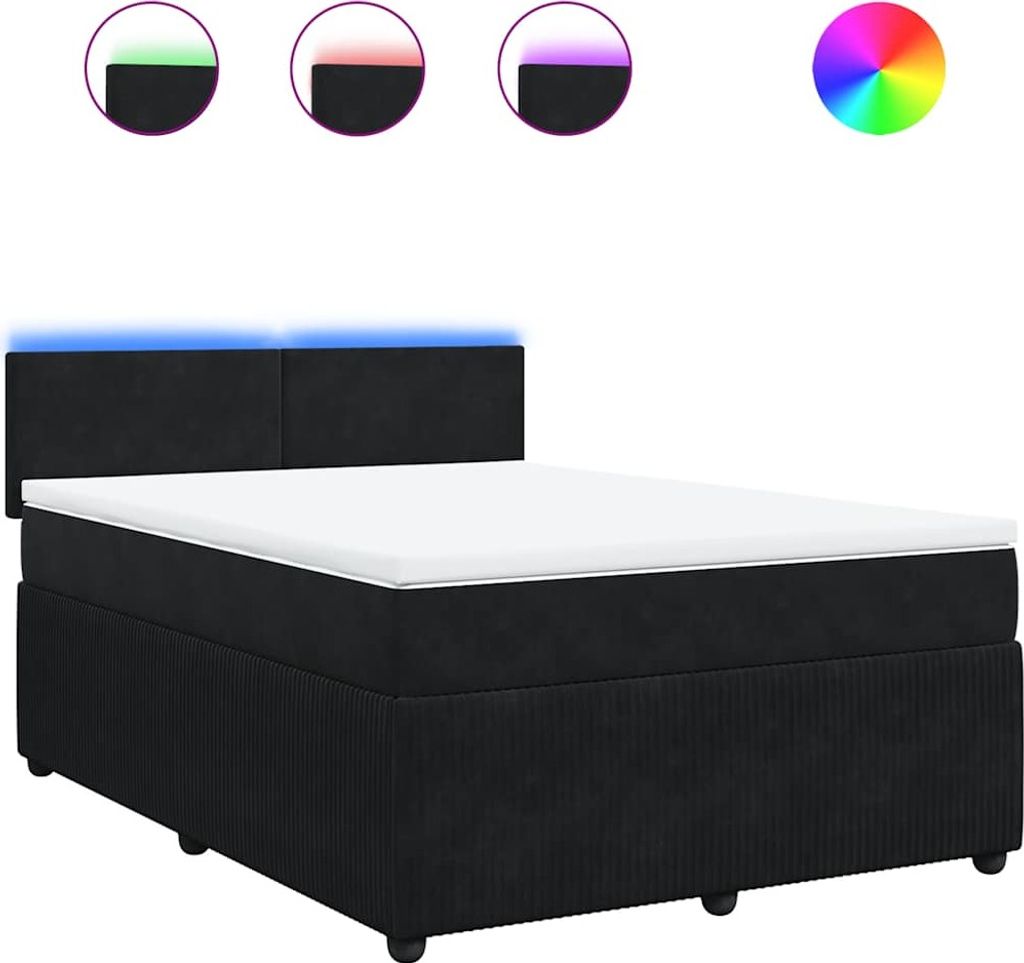 vidaXL Boxspringbett mit Matratze Schwarz 140x190 cm Samt