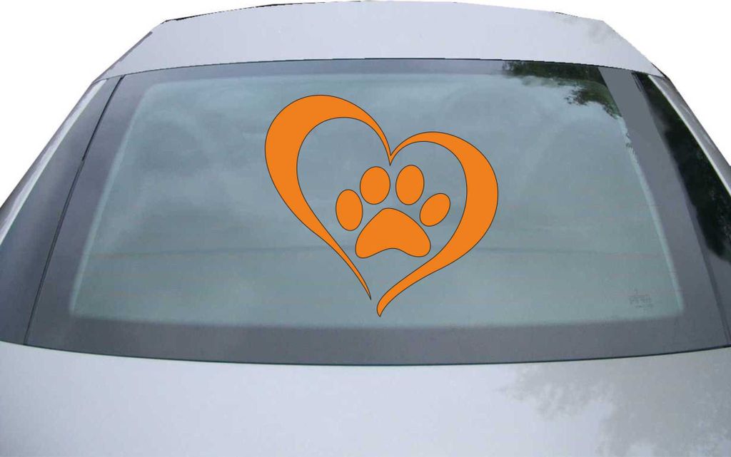 Indigos UG - Aufkleber Heckscheibe & Motorklappe DE6280 - orange - 600x571 mm - Heart With Dog Paw - Auto Scheiben Fenster Heckklappe Tuning Racing...