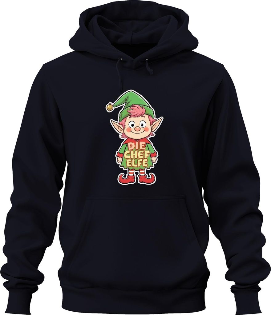 DIE CHEF ELFE Weihnachtselfe Wichtel Niedlich Kinder Advent Spaß Uni Hoodie Kapuzenpullover, Navy, M