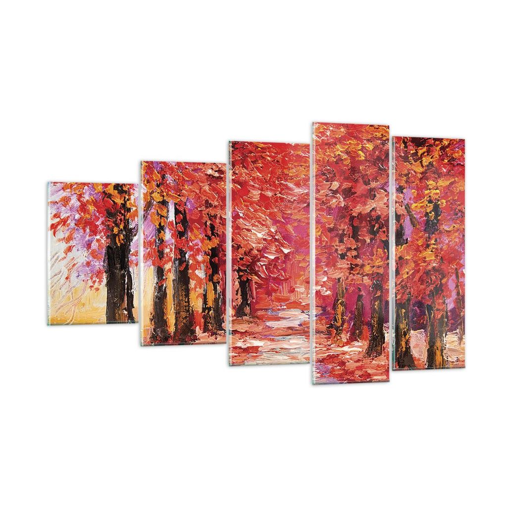 Bilder auf glas - 5 Teile - Herbst Park Allee - 100x60cm - Glasbilder - Wandbilder - Bilder - zum Aufhängen bereit - Wanddekoration aus Glas - Gla...