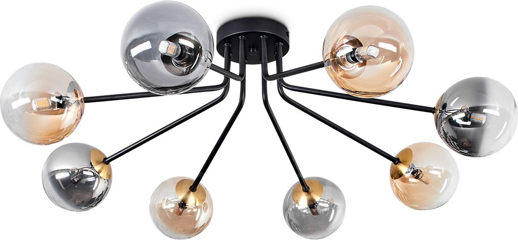 Isorella Deckenlampe aus Metall/Glas in Schwarz/Gold-/Rauch-/Bernstein/Klar