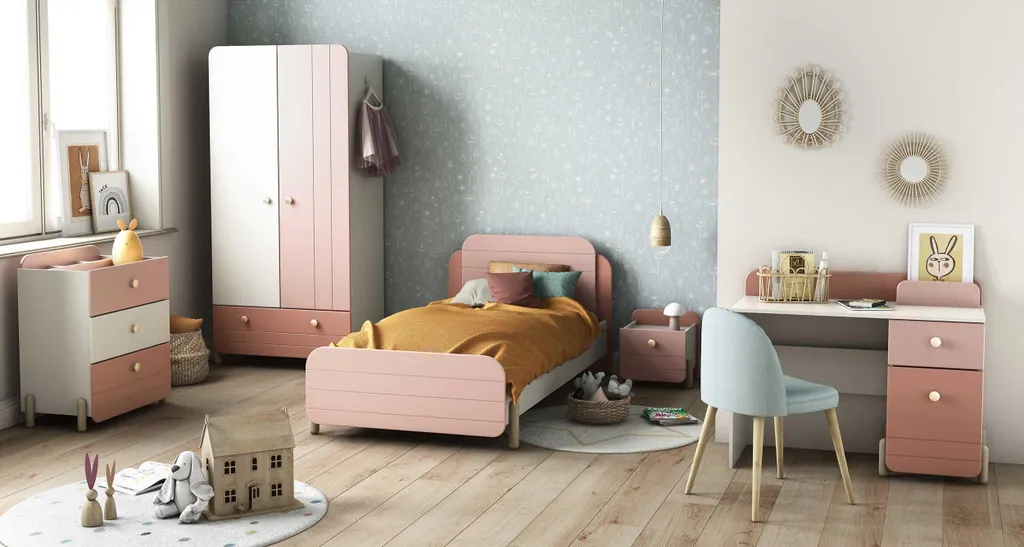 Meuble de rangement bicolore Janne : commode enfant rose et blanche - 2