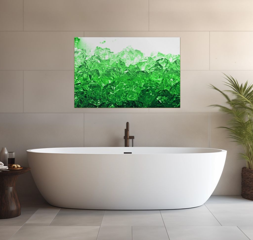 Wallario wasserfestes Poster selbstklebend 91,50 x 61 cm, Leuchtendes Eis in grün, Badezimmerposter Spritzschutz mit Hochglanzoberfläche in Glaso...