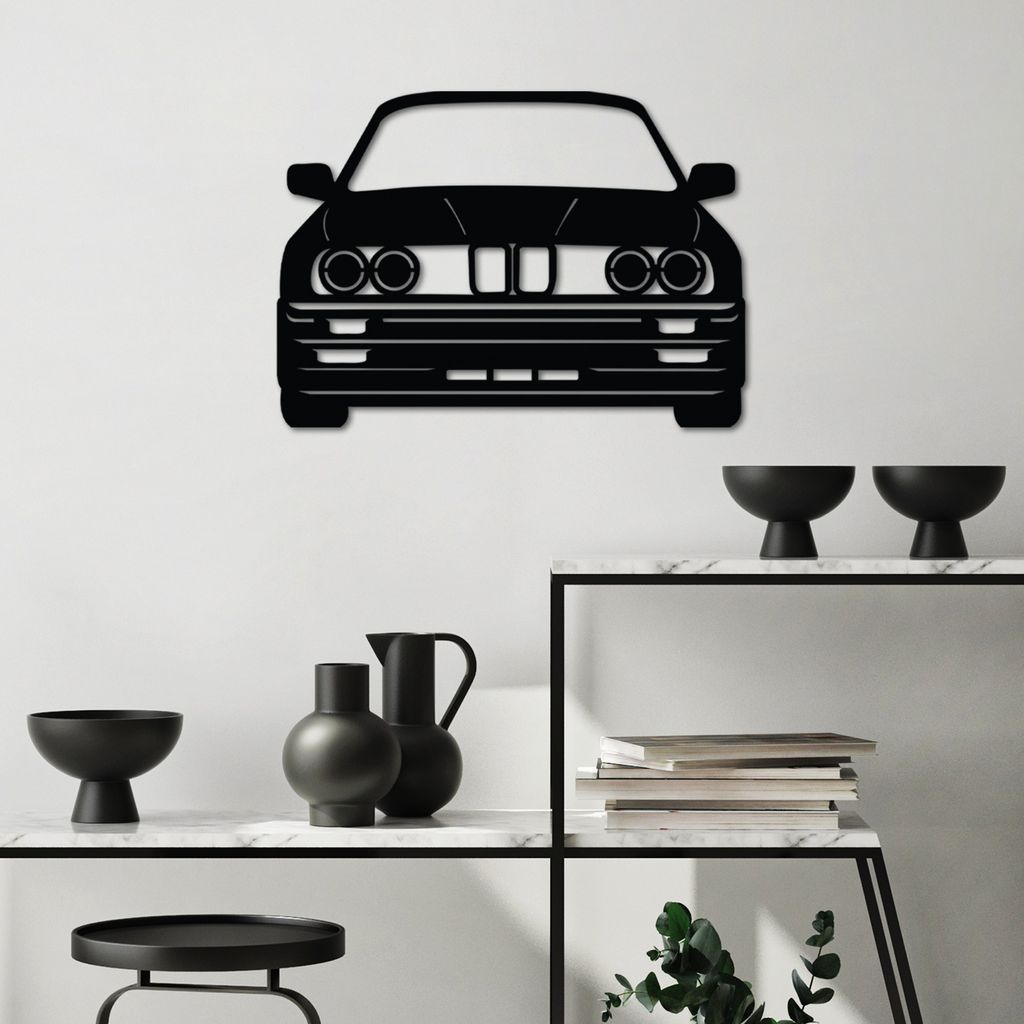 Wallity, BMW M3 E30, Nachbildungatives Wandaccessoire aus Metall, Schwarz, 100 % METALL, 57 x 41 cm