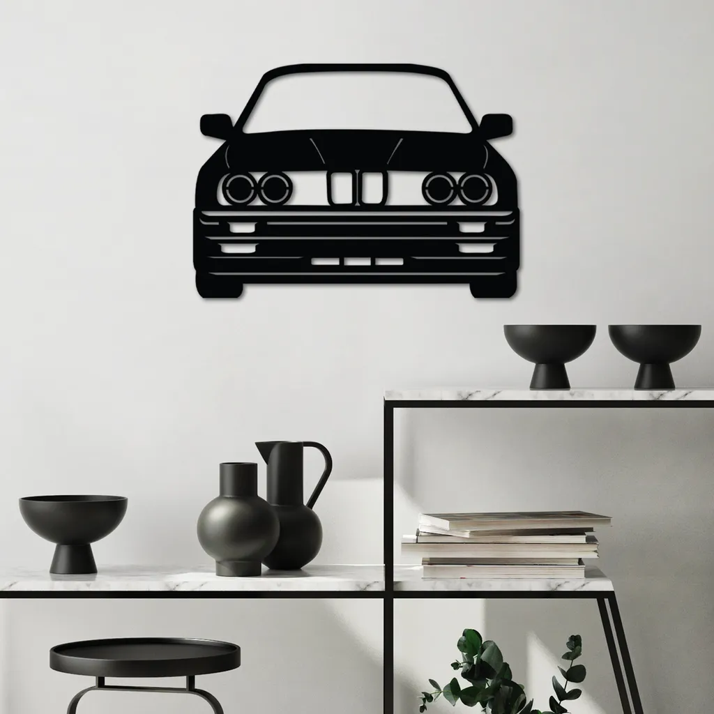 Wallity, BMW M3 E30, Accessorio decorativo da parete in metallo, Nero, 100 % METALLO, 57 x 41 cm