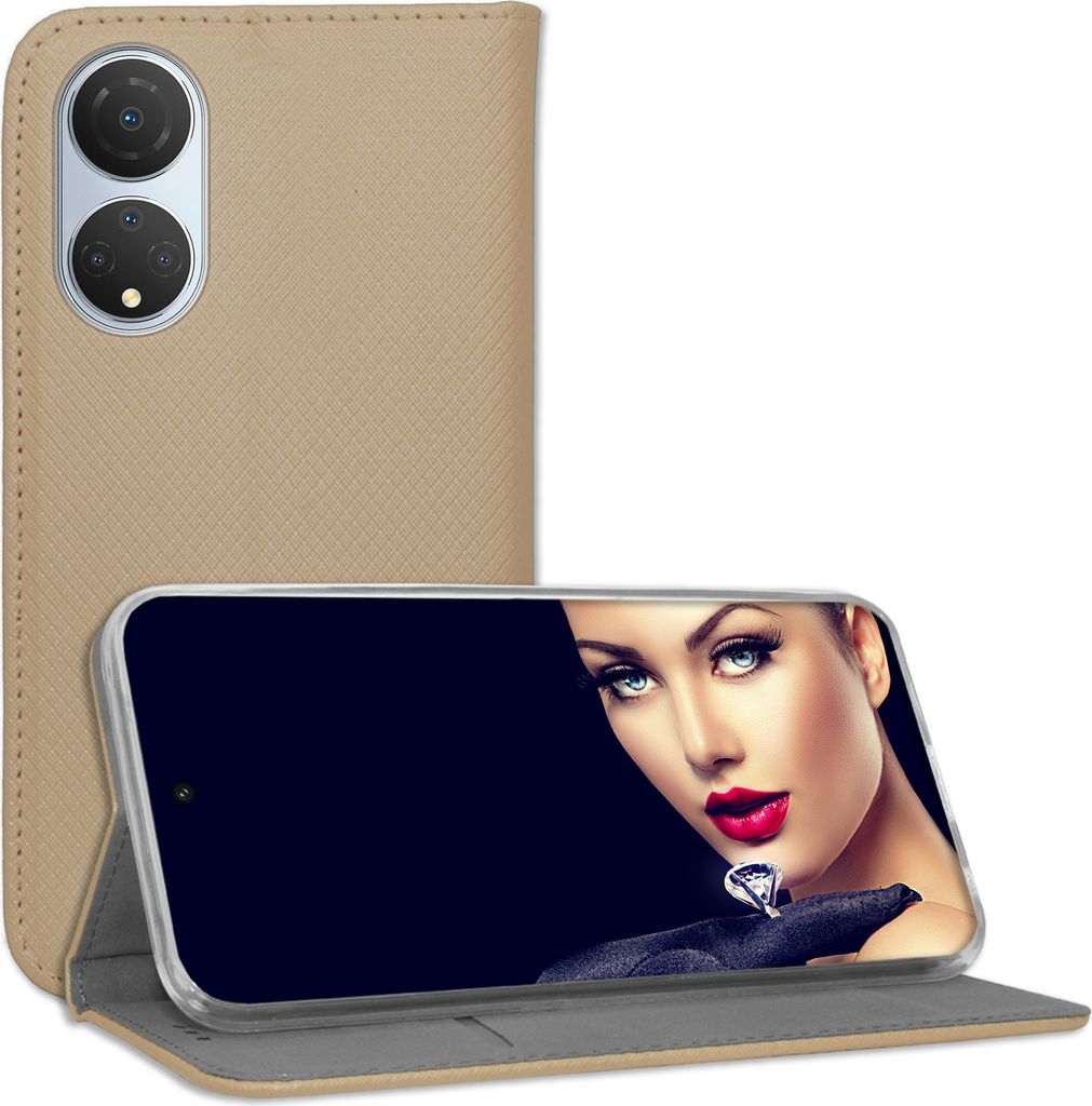 Bookstyle Schutzhülle Klapphülle Schutztasche Etui Cover für Honor X7 (CMA-LX2, 6.74'') - Gold