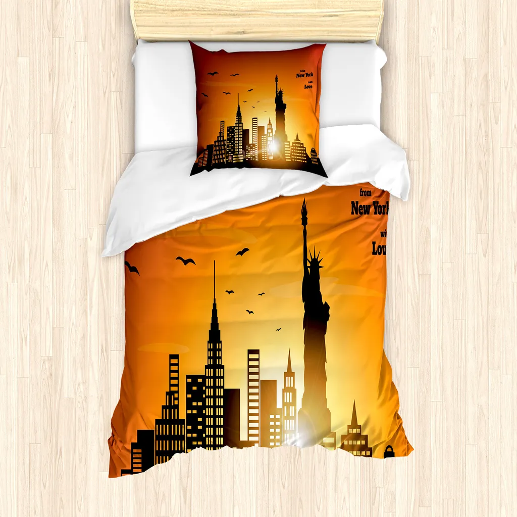 ABAKUHAUS New York Love Copripiumino Singolo 135x200cm Arancio Grigio