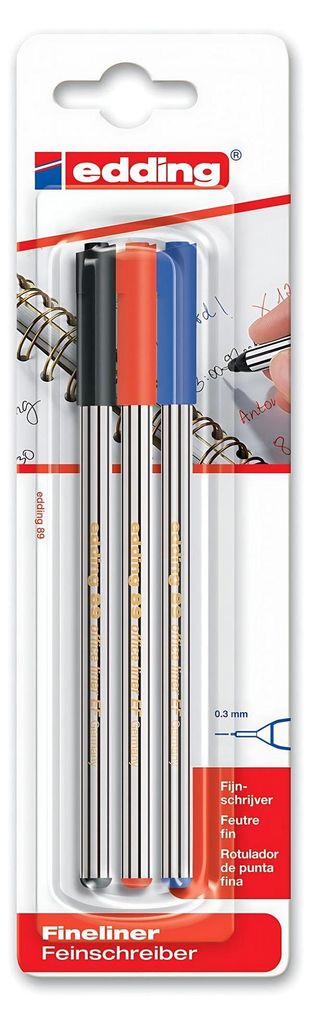 Fineliner edding 89 Blisterverpackung VE=3 Stück schwarz, Produktbild 