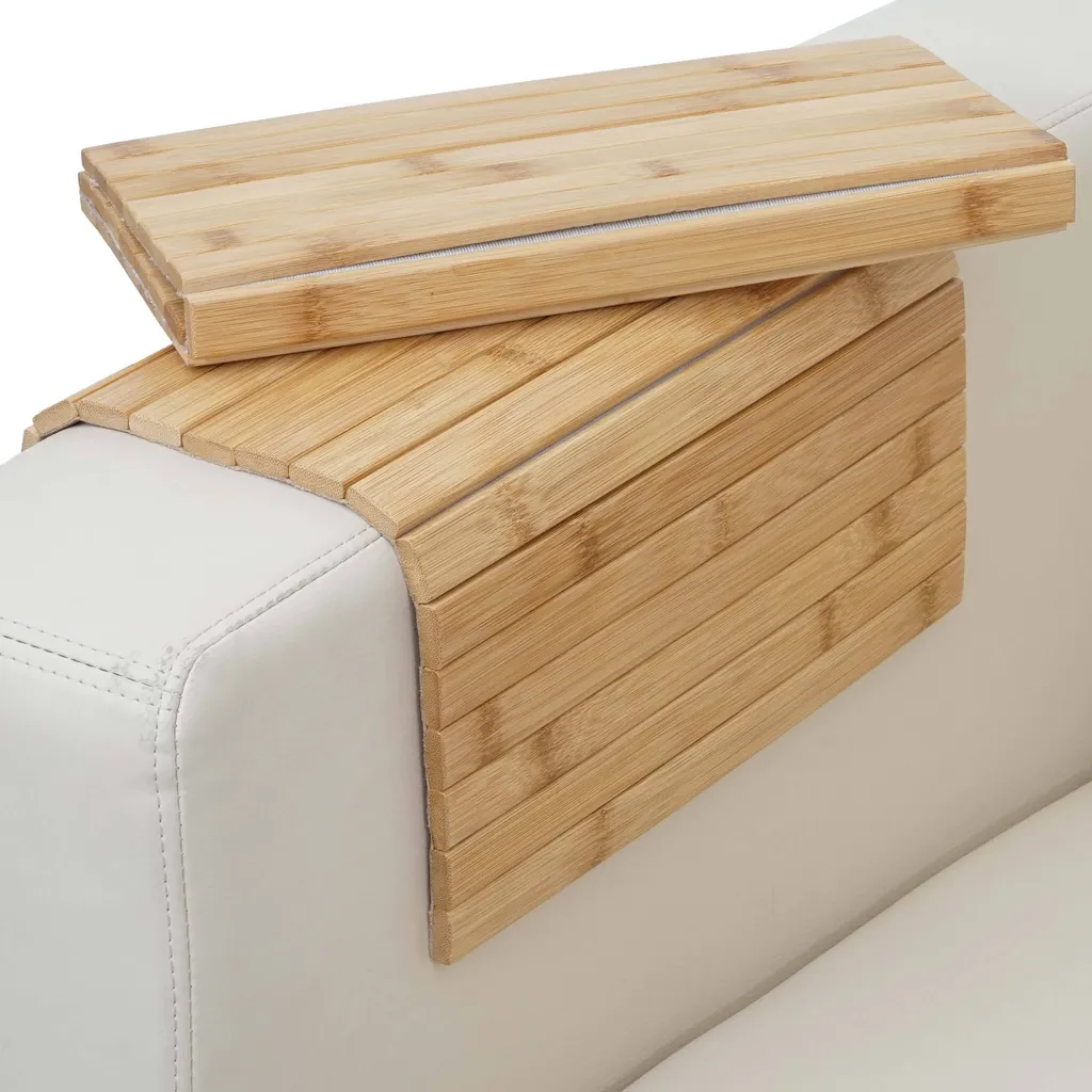 Tablette accoudoir flexible bambou 45x30cm lot de 2 Sofa-Butler HWC