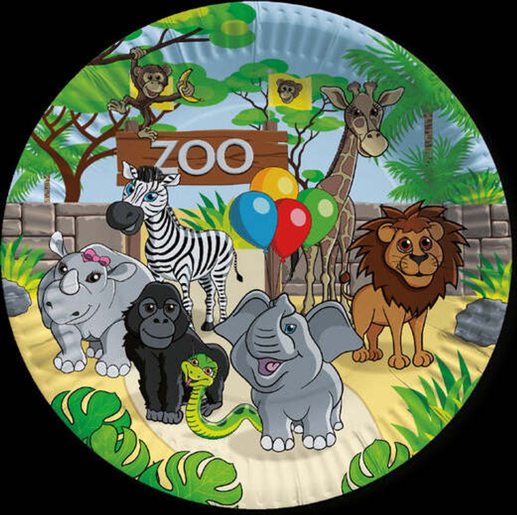 8 Party im Zoo Pappteller 23cm