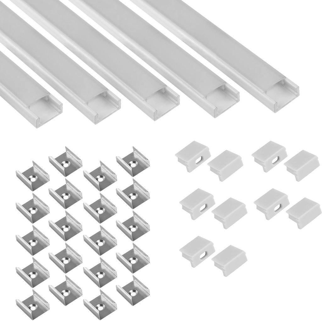 5x A15 LED Profil 2m - Weiss inkl. Abdeckung opal, Halter & Endkappen