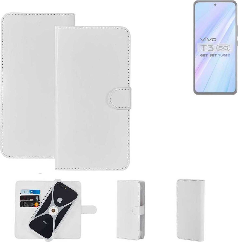 K-S-Trade Handy Hülle Schutz Hülle kompatibel mit Vivo T3 Cover Case Bookstyle Bumper weiß 1x