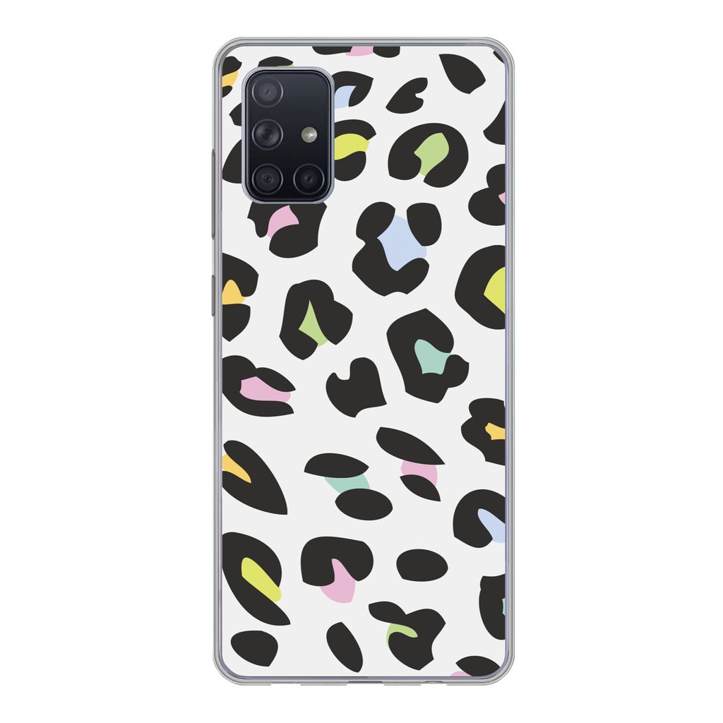 MuchoWow Handyhülle Schutzhülle Hülle für Samsung Galaxy A51 Pantherdruck - Farben - Schwarz Silikon Softcase Handy Hülle - Schutzabdeckung