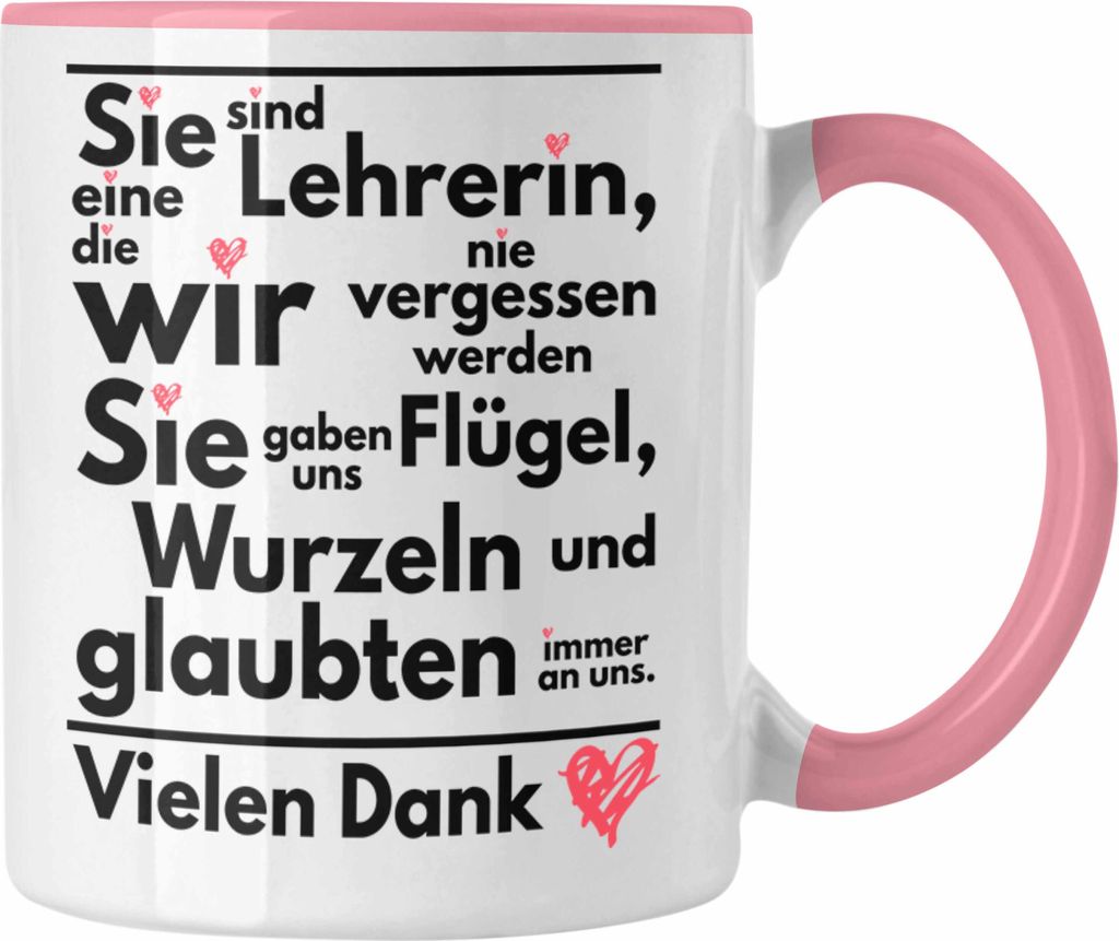 Trendation - Abschiedsgeschenk Lehrerin Tasse Geschenk zum Abschied Klassenlehrerin Beste Lehrerin Geschenkidee Danke (Rosa)