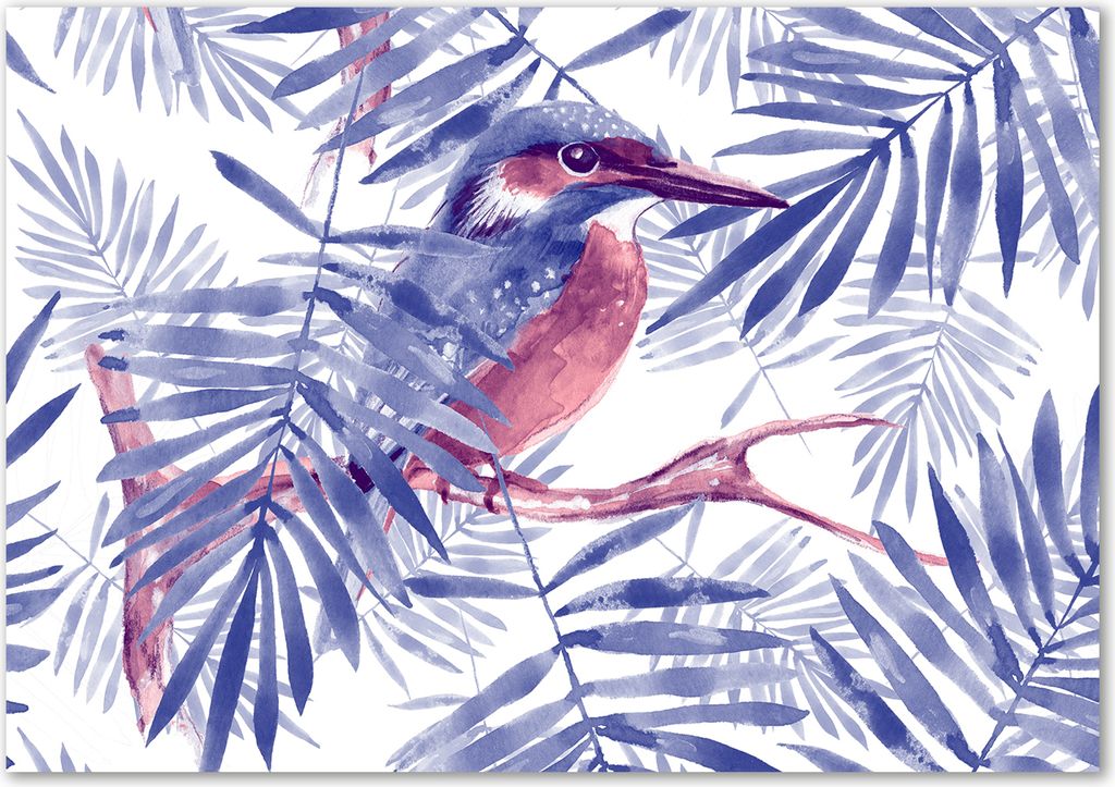 Tulup Glas-Bild - 100 x 70 - Wandbild aus Glas - Wandkunst - Wandbild hinter gehärtetem Sicherheitsglas - Tiere - Pflanzen und Vogel - Lila