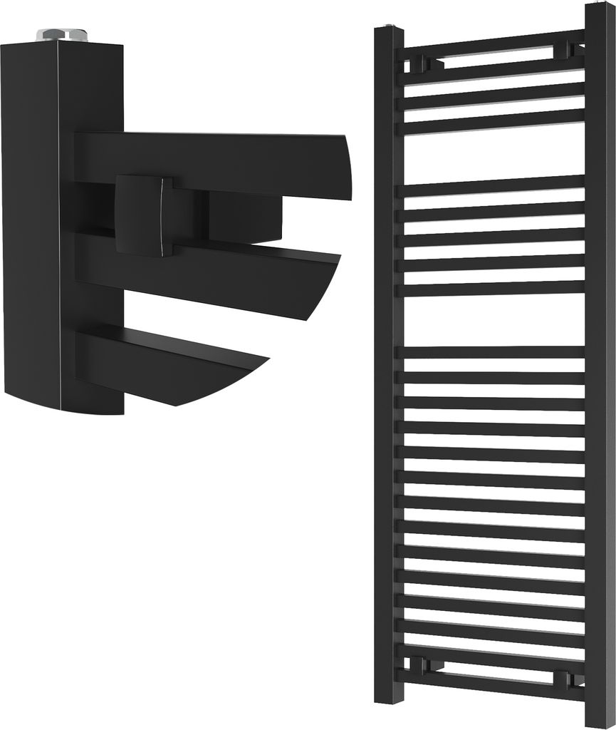 Granitan | Badezimmerheizkörper Bergen - 120x45 cm - Schwarz - Modernes Design - Praktische Handtuchhalterung