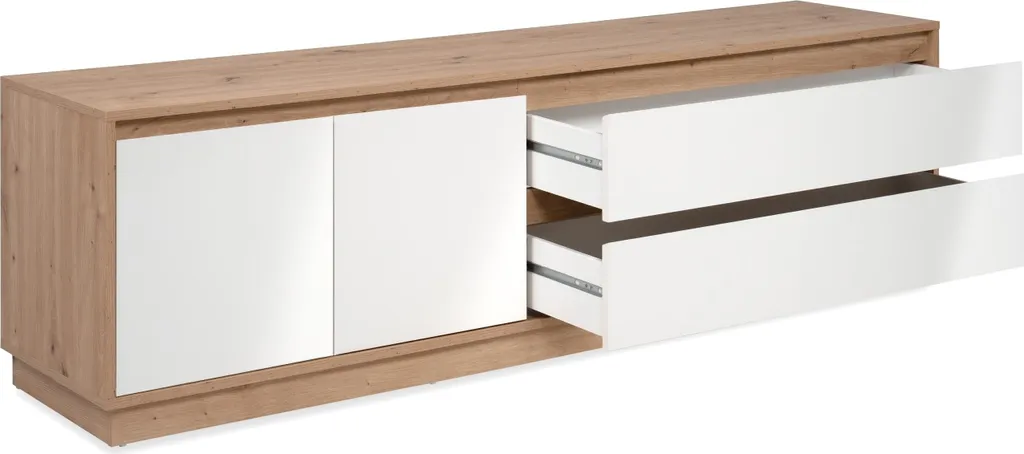 Grand Meuble TV Phoenix 175cm pour Salon, Rangement Chêne et Blanc - 5