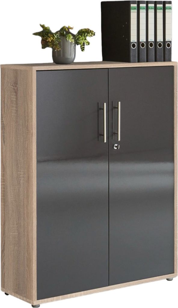 Aktenschrank TABOR niedrig in Eiche Sonoma / anthrazit Hochglanz
