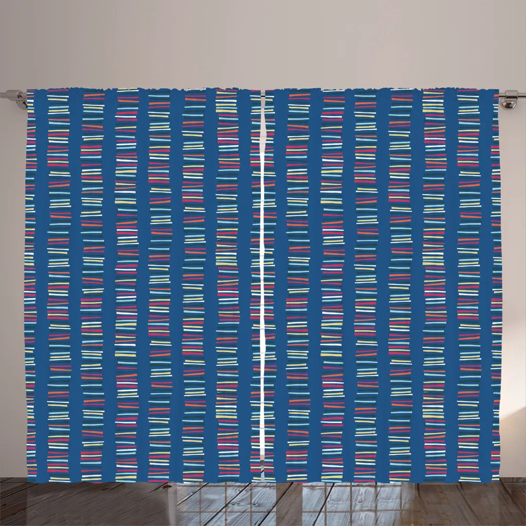 Rideau pour grande baie vitrée bleu marine, déco abstraite 280x225 cm