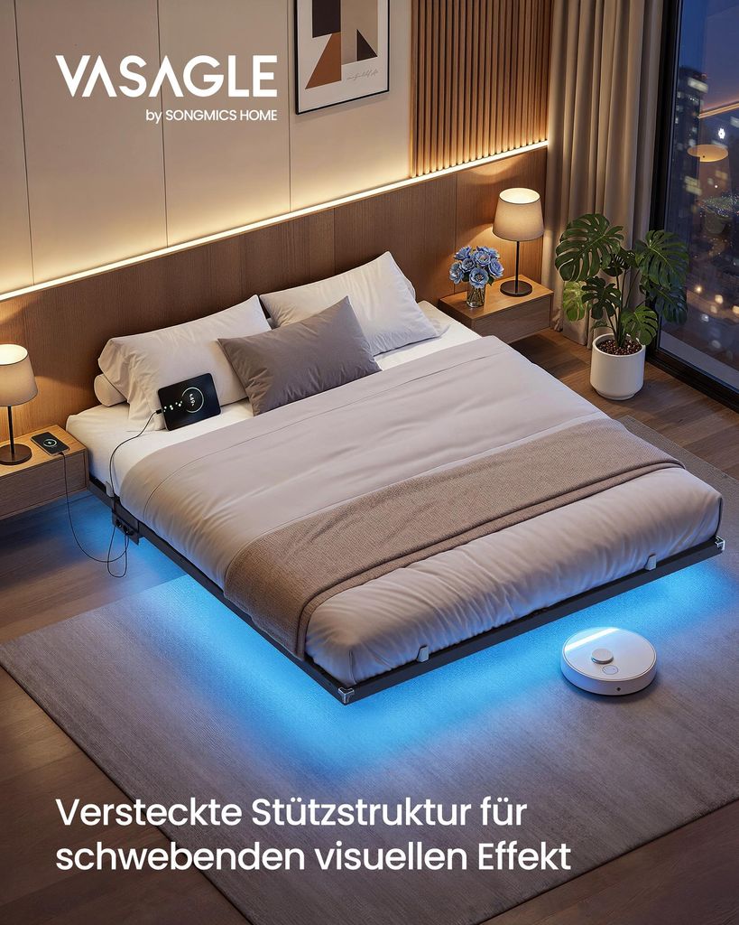 VASAGLE Bettgestell 160 x 200 cm mit LED-Beleuchtung, Produktbild 