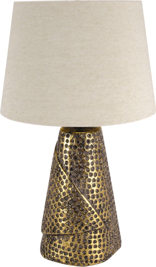 Tischlampe Keramik Stoff 39 cm hoch in Gold Beige E27 rund Modern Keramiklampe